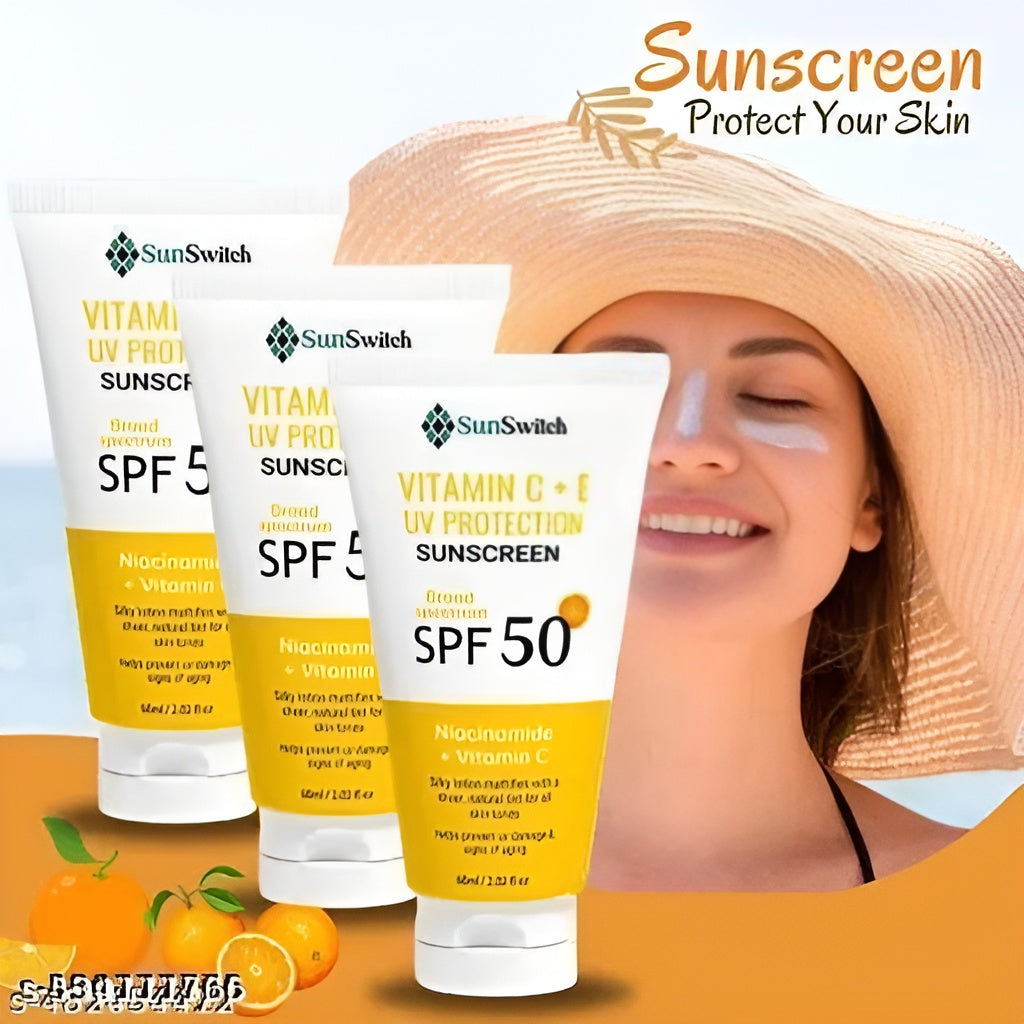 SunSwitch Vitamin C & E UV Protection Sunscreen SPF 50 | Brightening, Hydrating & Non-Greasy Daily Glow Shield .