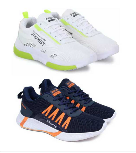 Sports Shoes For Men (White & Blue, 10) (Buy 1 get 1 free)