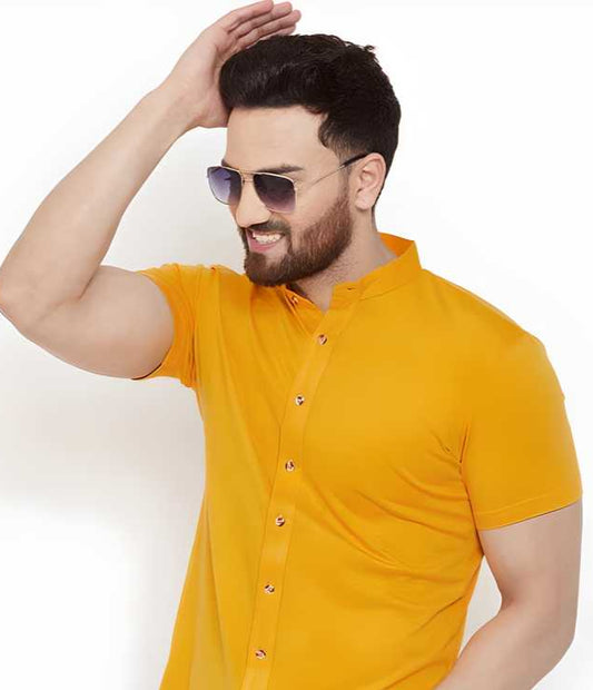 Cotton Blend Solid Half Sleeves Casual Shirt
