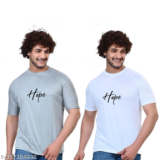 Round Neck Printed T-Shirt for Men (White & Grey, S) (Pack of 2)