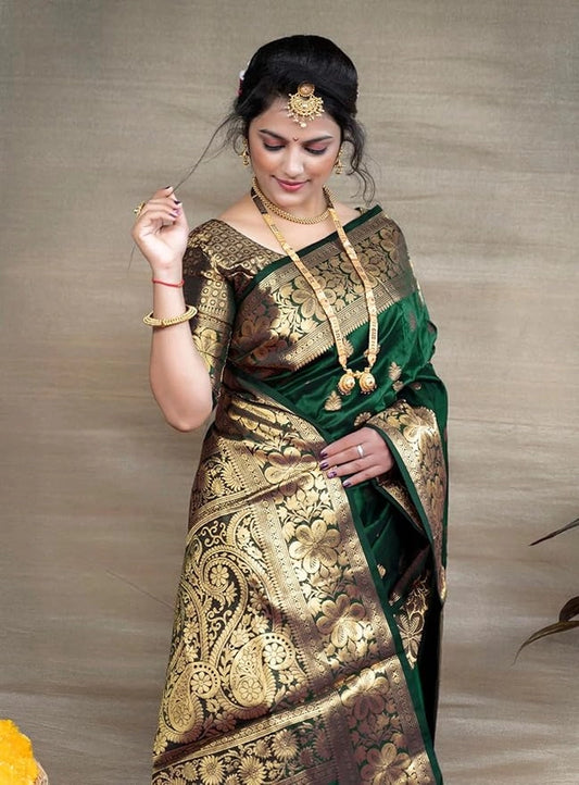 Banarasi Silk Embellished Saree for Women (Sea Green, 6.3 m)