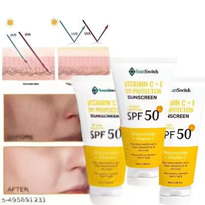 SunSwitch Vitamin C & E UV Protection Sunscreen SPF 50 | Brightening, Hydrating & Non-Greasy Daily Glow Shield .