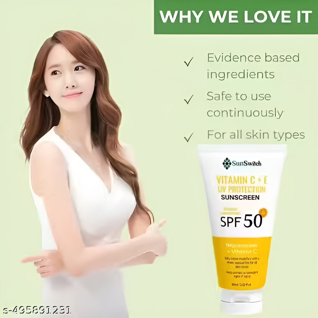 SunSwitch Vitamin C & E UV Protection Sunscreen SPF 50 | Brightening, Hydrating & Non-Greasy Daily Glow Shield .