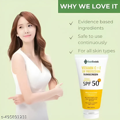SunSwitch Vitamin C & E UV Protection Sunscreen SPF 50 | Brightening, Hydrating & Non-Greasy Daily Glow Shield .